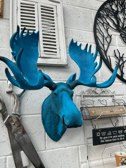 Electric Blue Moose Wall Head – Quirky Resin Wall Décor