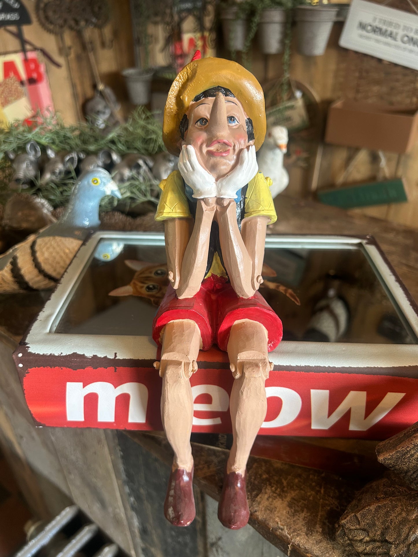 Sitting Shelf Pinocchio - Adorable Antique-Style Resin Figurine | Sign of the times Stoke