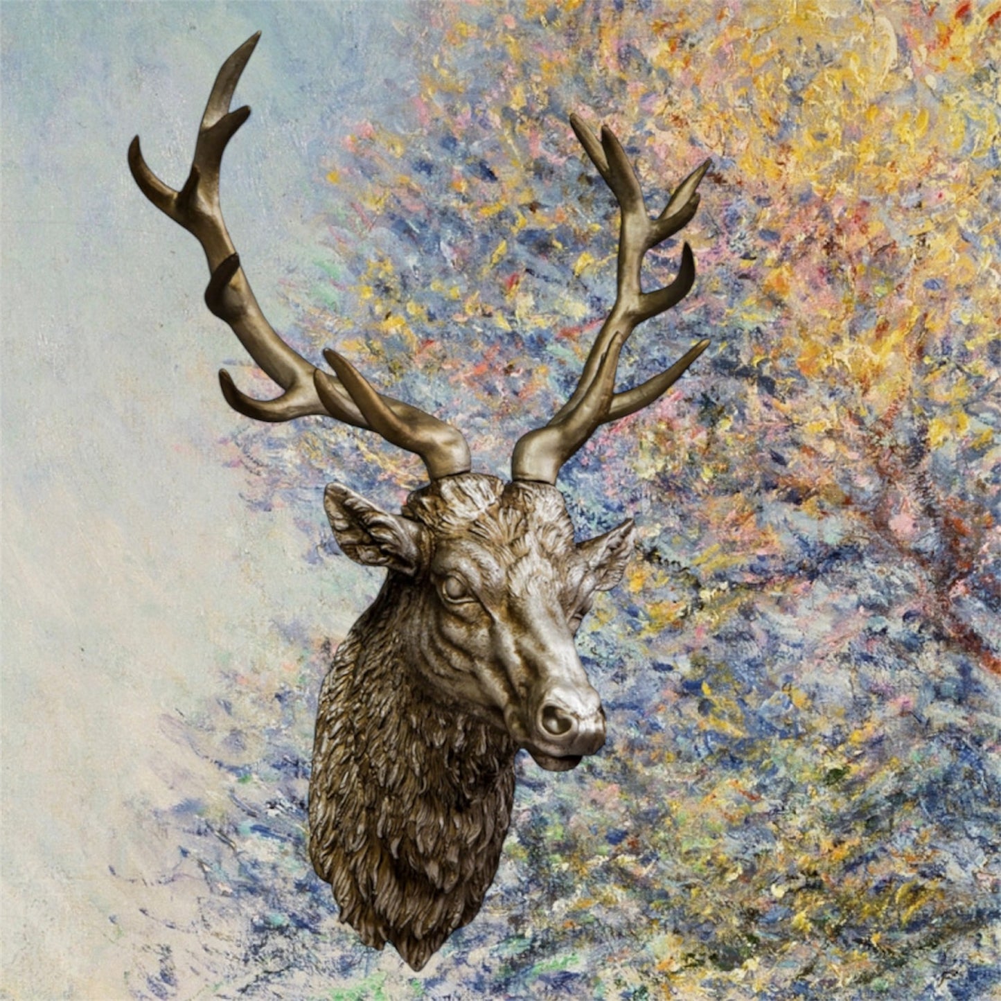 Silver Stag Head Wall Sculpture - Elegant Resin Wall Mount