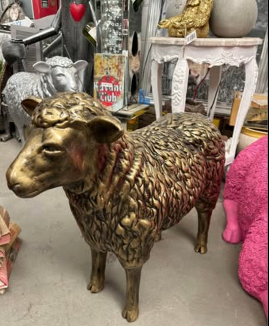 Antique Gold Sheep Garden Sculpture – Vibrant Outdoor Decoration