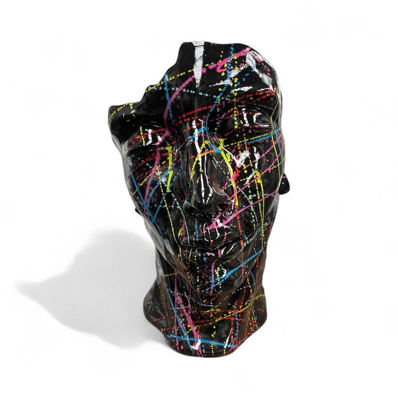 Black Splash Face Sculpture – Modern Artistic Head Statue