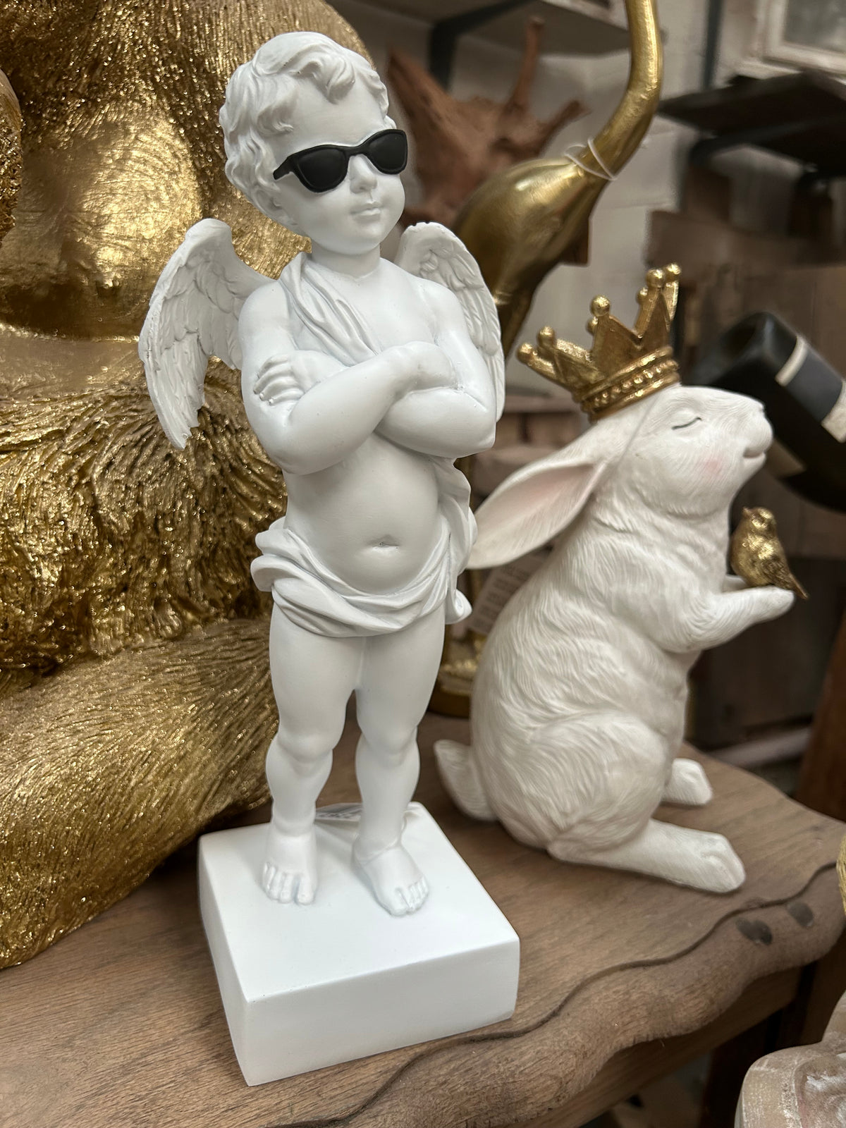 White “Too Cool” Cherub Figure on Base – Decorative Angel Ornament | Sign of the times Stoke