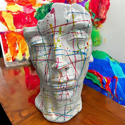 White Splash Face Sculpture – Modern Artistic Head Statue
