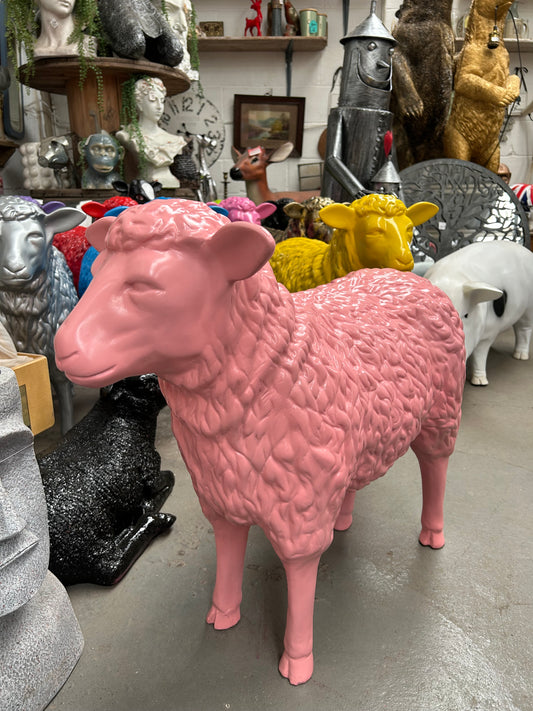 Salmon Pink Sheep Garden Sculpture – Vibrant Outdoor Decoration