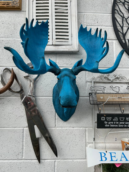 Electric Blue Moose Wall Head – Quirky Resin Wall Décor