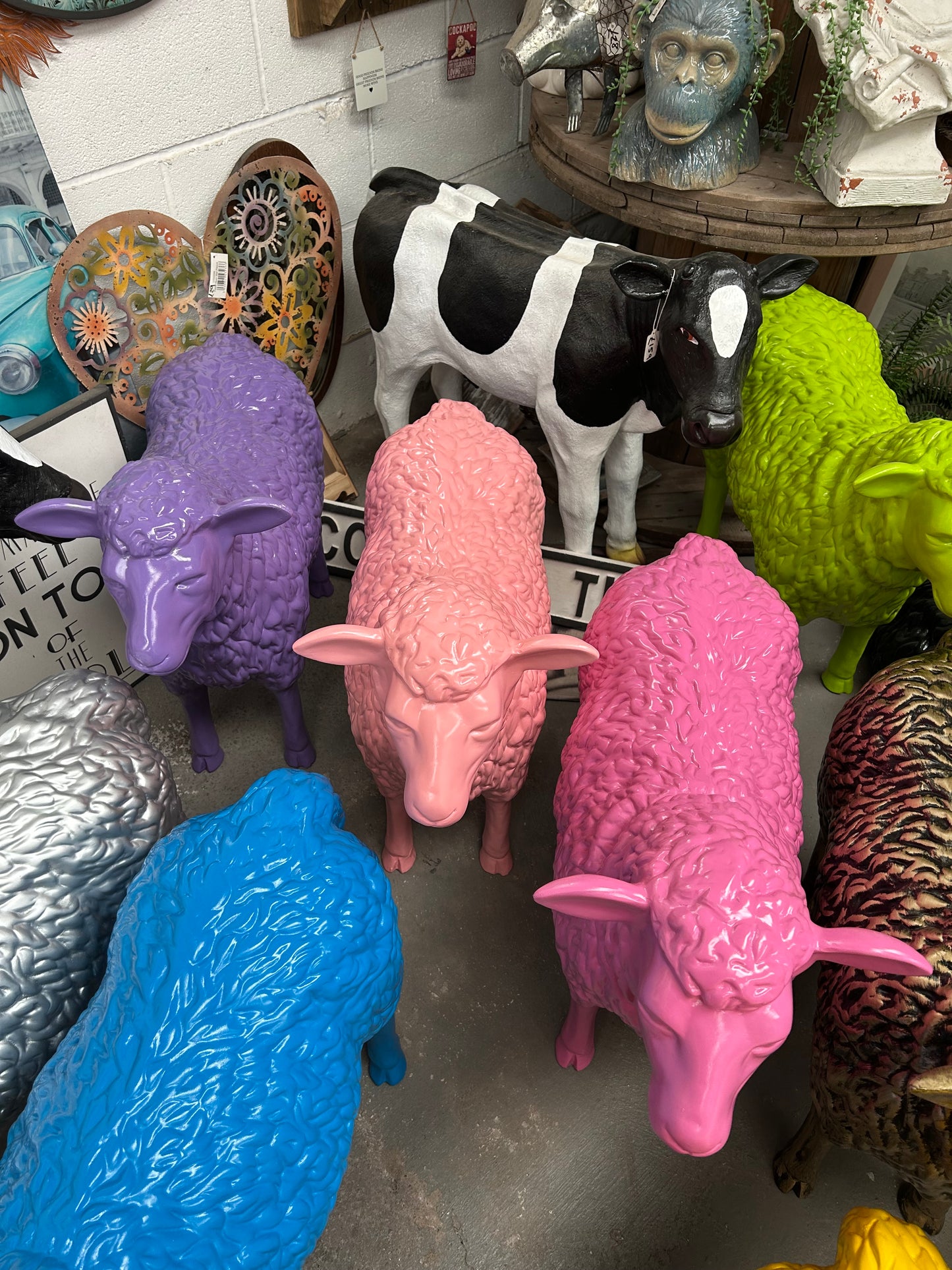 Salmon Pink Sheep Garden Sculpture – Vibrant Outdoor Decoration
