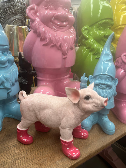 Pig with Wellies – Cute Pink Resin Farm Animal Ornament