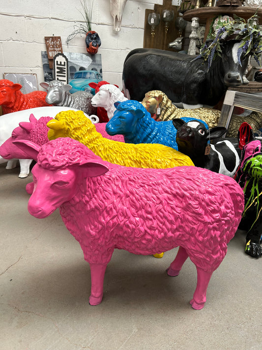 Life-Size Pink Sheep Sculpture - Indoor/Outdoor Resin Ornament | Sign of the times Stoke