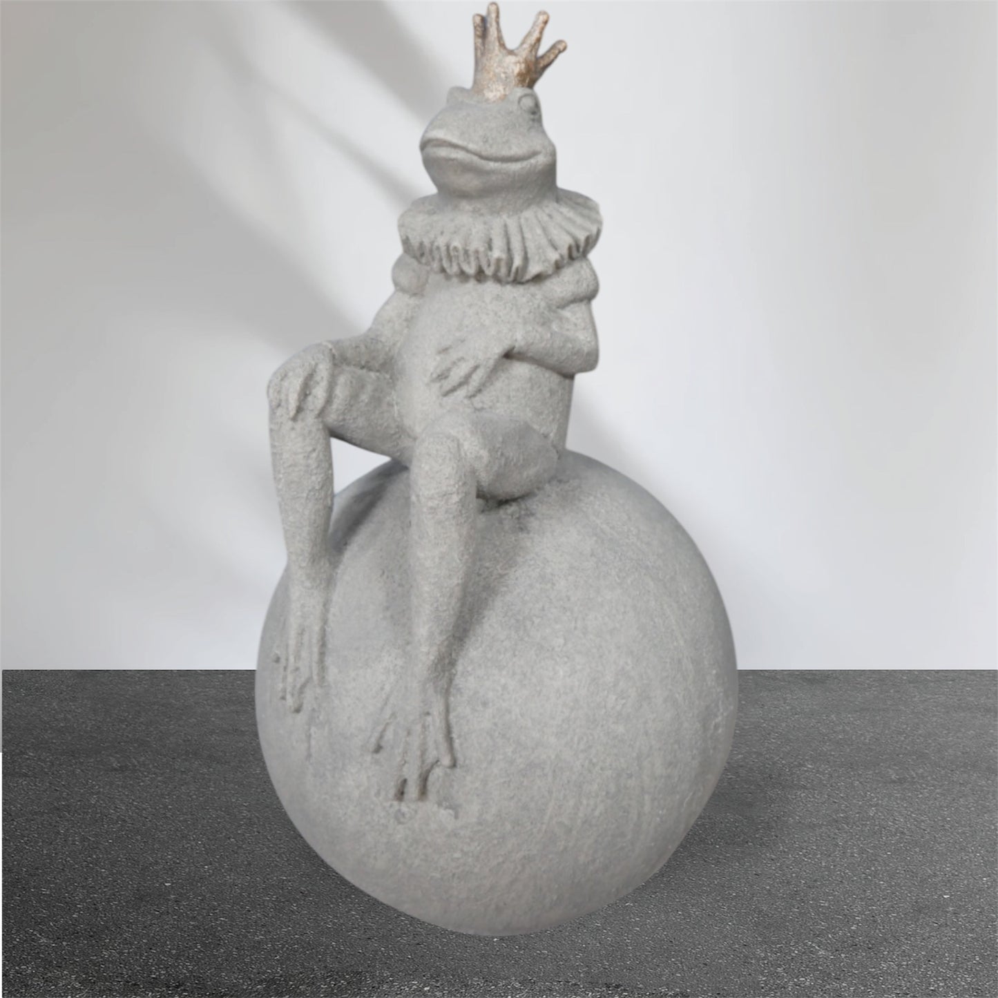 King Frog on Ball Sculpture - Resin Frog with Concrete Look