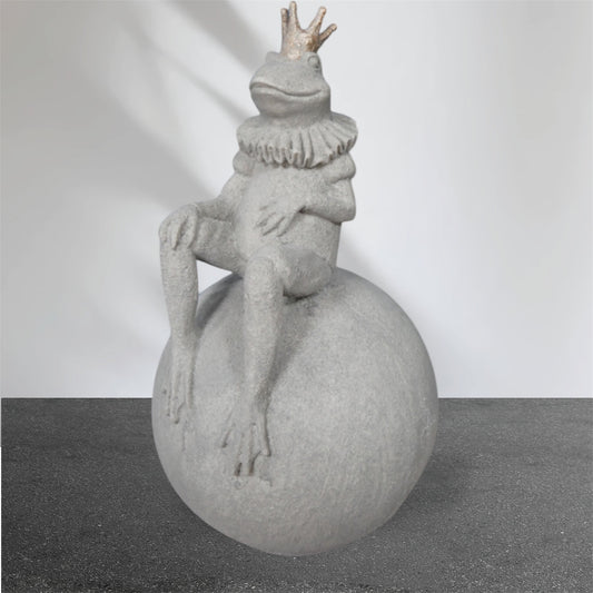 King Frog on Ball Sculpture - Resin Frog with Concrete Look