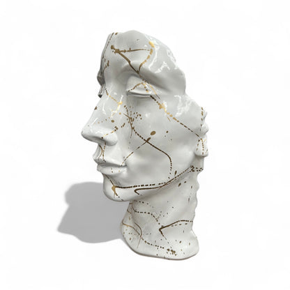 White & Gold Splash Face Sculpture – Modern Artistic Head Statue