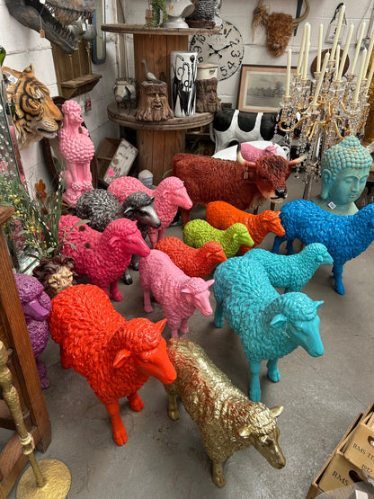 Medium Bright Orange Sheep Figure – Colourful Decorative Animal Ornament