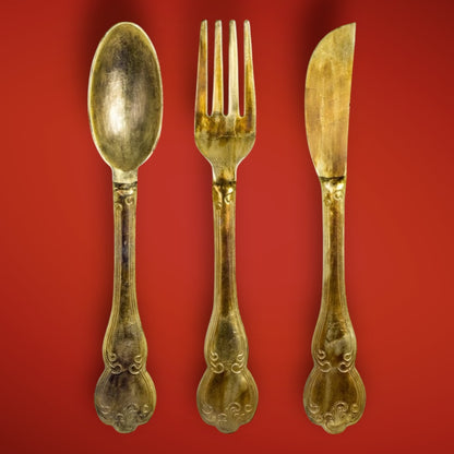 Huge Brass Knife, Fork, and Spoon Wall Art Set – Elegant Culinary Wall Decor
