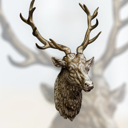 Silver Stag Head Wall Sculpture - Elegant Resin Wall Mount