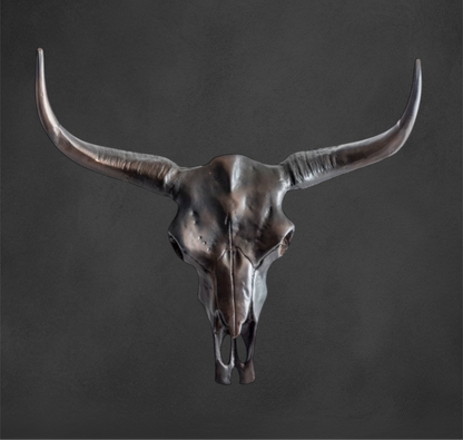Antique Bronze Bull Wall Skull – Stunning Aluminium Sculpture with Shine Effect