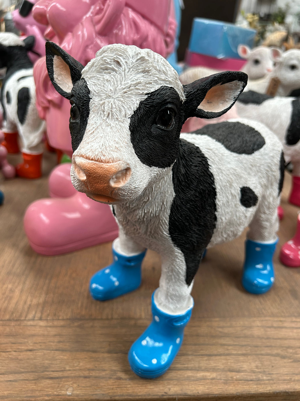 Calf with Blue Wellies – Resin Cow Ornament | Quirky Animal Décor
