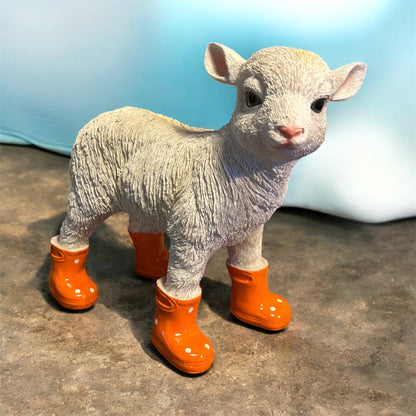 Cute Lamb with Orange Wellies – Resin Farm Animal Ornament