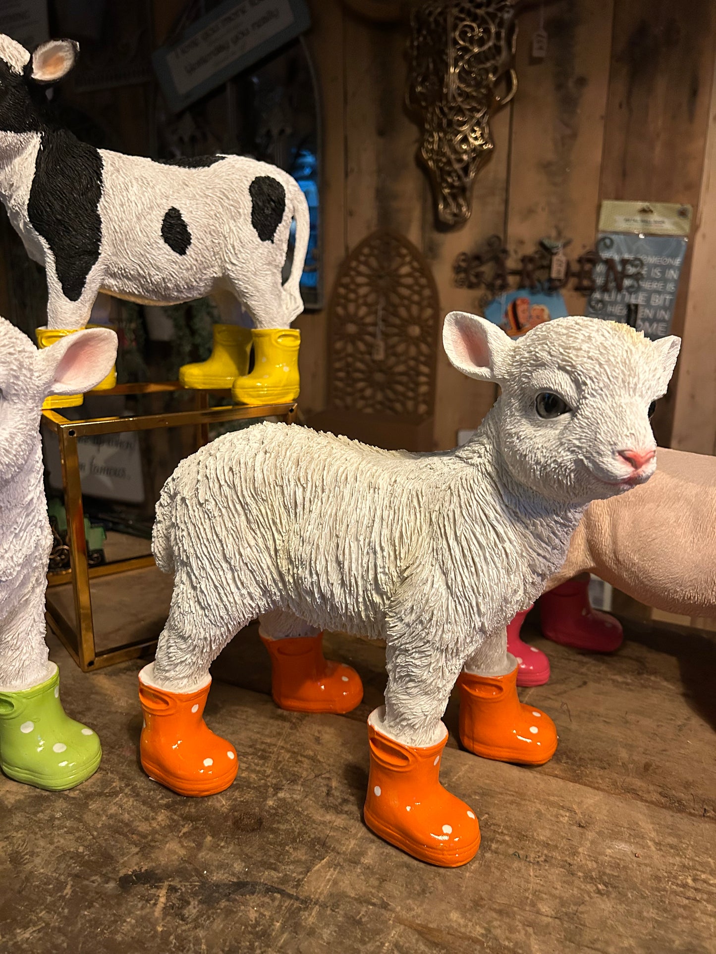 Cute Lamb with Orange Wellies – Resin Farm Animal Ornament