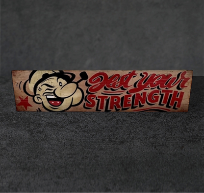 Popeye "Strength Test" Wooden Wall Sign – Nostalgic Fairground-Inspired Decor