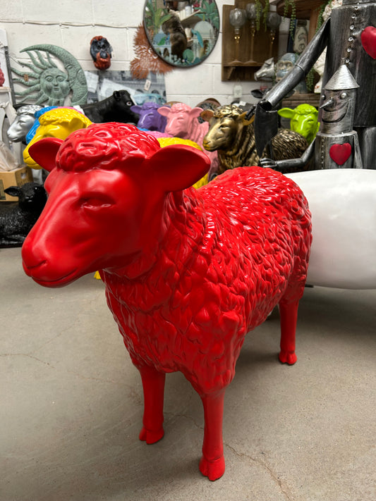 Red Sheep Garden Sculpture – Vibrant Outdoor Decoration