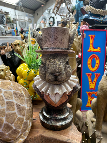 Charming Rabbit Bust with Top Hat – Detailed Resin Sculpture | Sign of the times Stoke