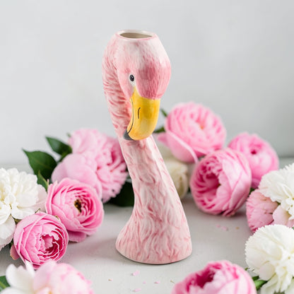 Small Ceramic Pink Flamingo Head Vase – Quirky Tropical Décor