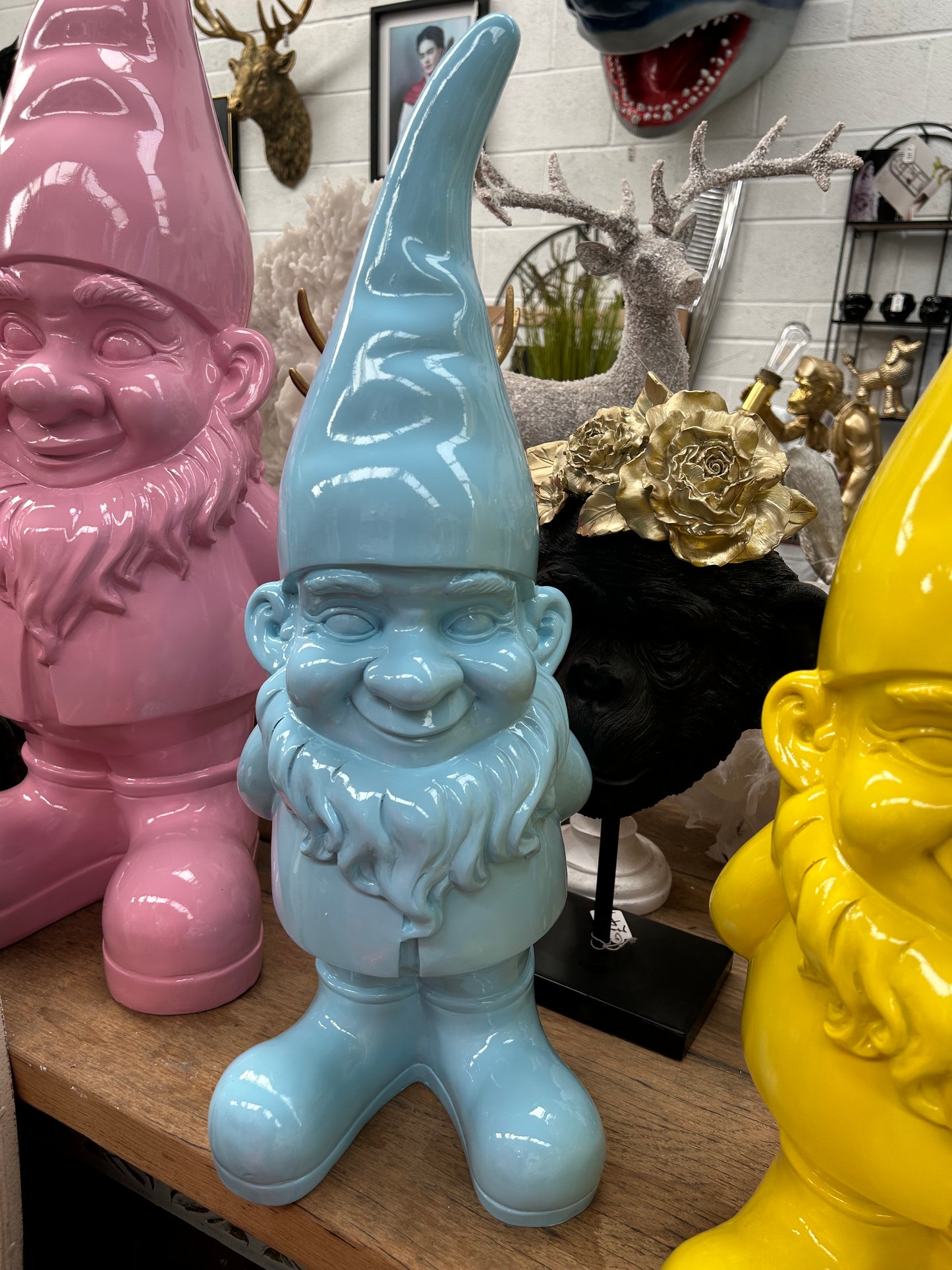 Large Bright Blue Standing Gnome Figure - Cheerful Resin Decoration for Home or Garden | Sign of the times Stoke