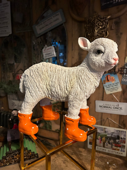 Cute Lamb with Orange Wellies – Resin Farm Animal Ornament