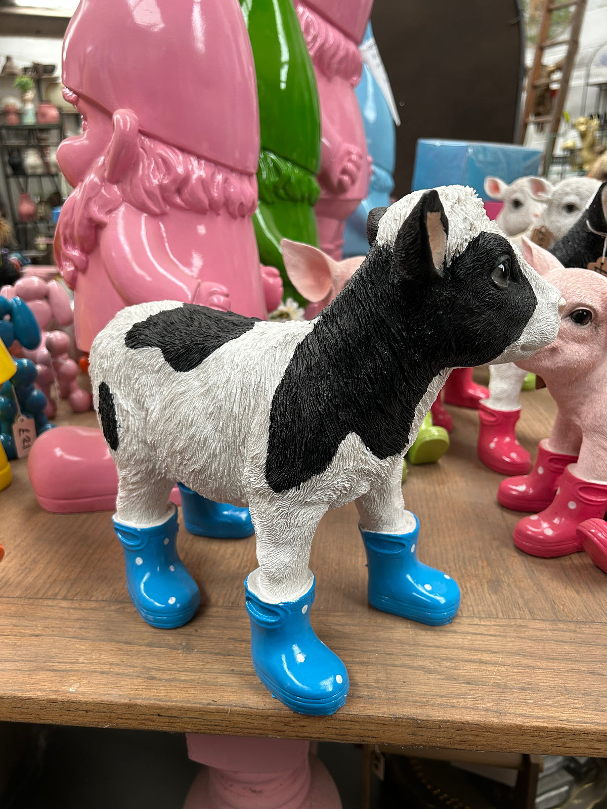 Calf with Blue Wellies – Resin Cow Ornament | Quirky Animal Décor
