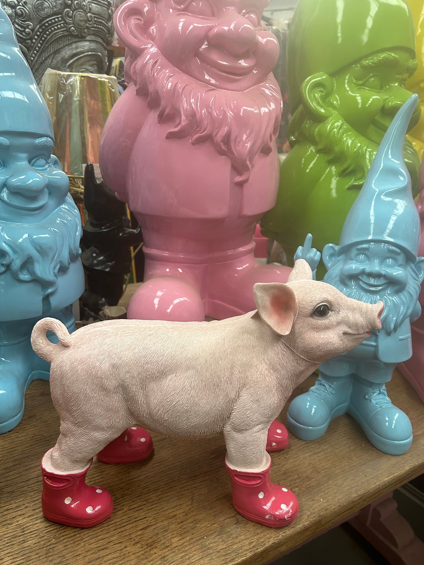 Pig with Wellies – Cute Pink Resin Farm Animal Ornament