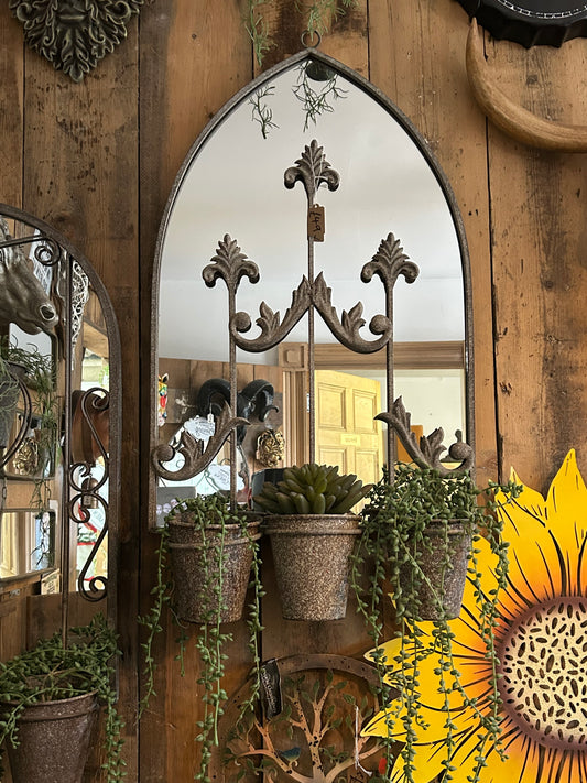 Outdoor Mirror with Planters - Versatile Decorative Mirror with 3 Planters