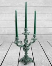 Light Grey/Blue Flock Ornate Candelabra – Luxe Velvet-Look Candle Holder