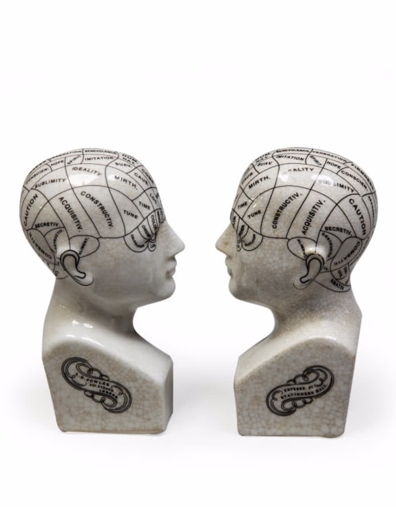 Antiques ceramic phrenology head bookends/ornaments