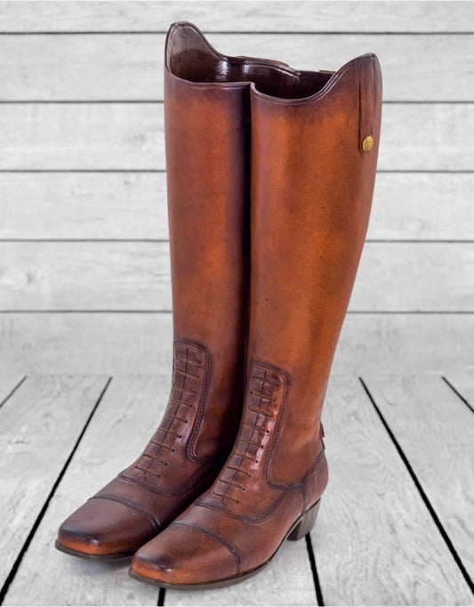 Pair of Leather Look Boots Umbrella Stand/Planter - Chestnut Poly Resin | Sign of the times Stoke