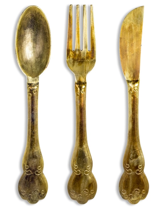 Huge Brass Knife, Fork and Spoon Wall Art Set