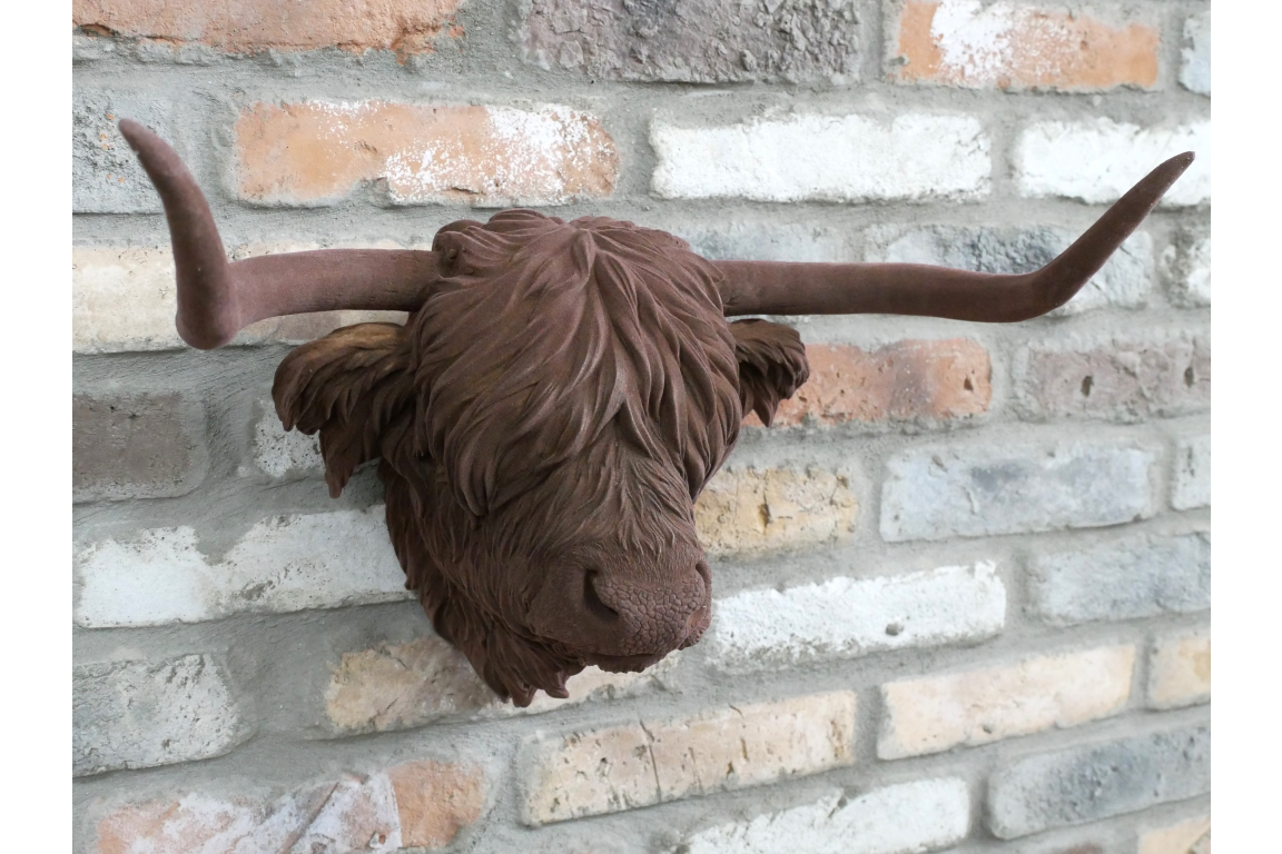 Brown Flock Cow Head Wall Mount | Textured Animal Wall Art