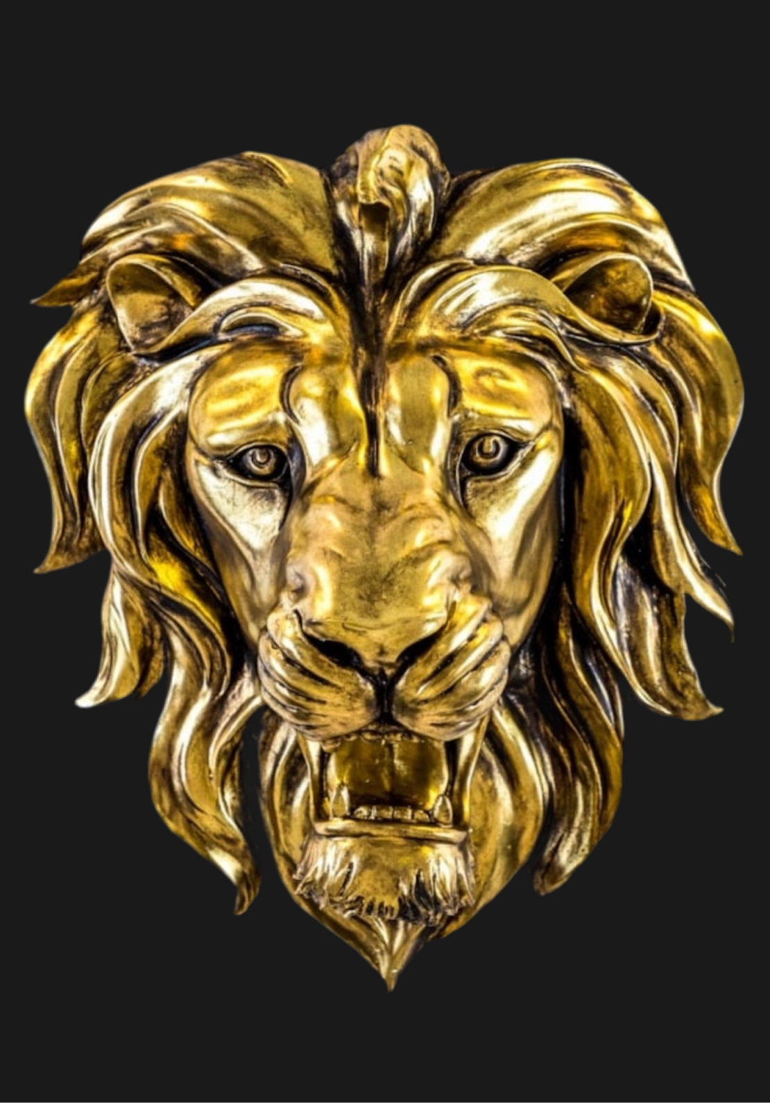 Gold Lion Wall Mount - Regal Golden Lion Head Decoration