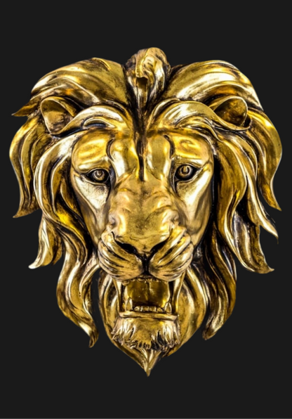 Gold Lion Wall Mount - Regal Golden Lion Head Decoration