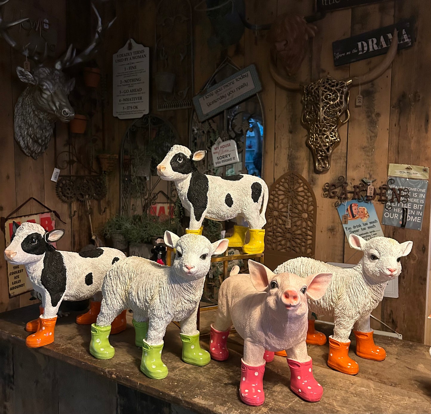Cute Lamb with Orange Wellies – Resin Farm Animal Ornament