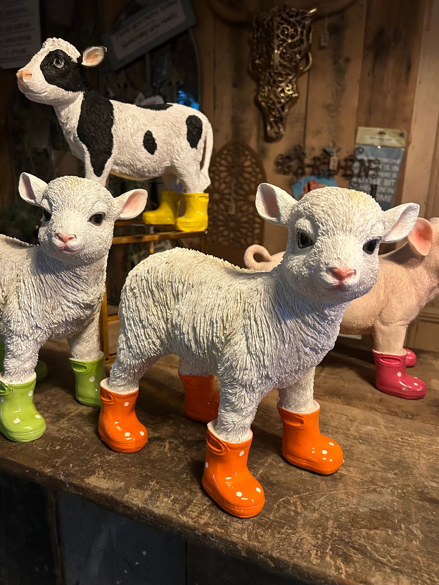 Cute Lamb with Orange Wellies – Resin Farm Animal Ornament