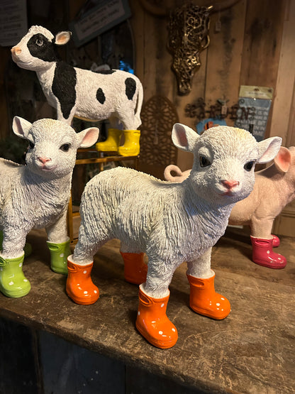 Cute Lamb with Orange Wellies – Resin Farm Animal Ornament