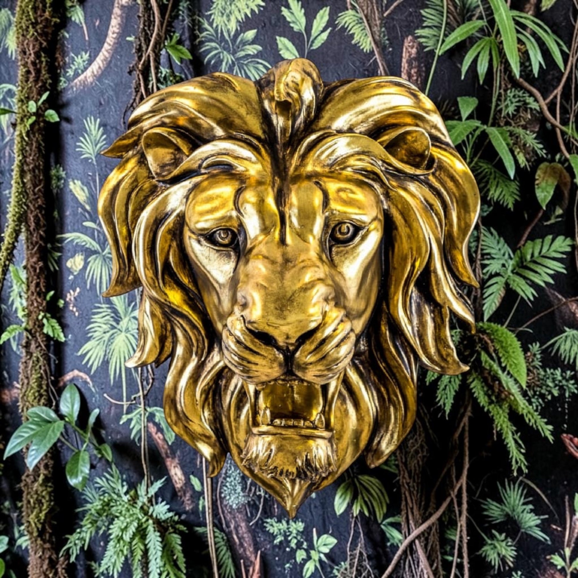 Gold Lion Wall Mount - Regal Golden Lion Head Decoration | Sign of the times Stoke