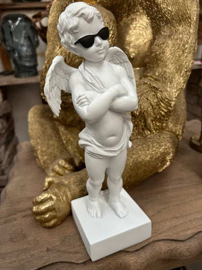 White “Too Cool” Cherub Figure on Base – Decorative Angel Ornament | Sign of the times Stoke