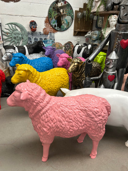 Salmon Pink Sheep Garden Sculpture – Vibrant Outdoor Decoration