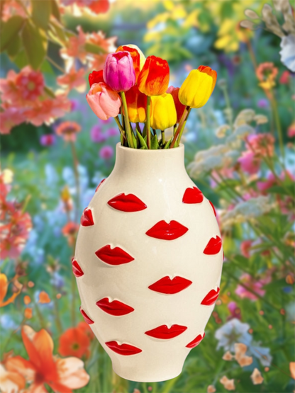 Large Red Multi-Lip Vase - Stunning Ceramic Decorative Vase