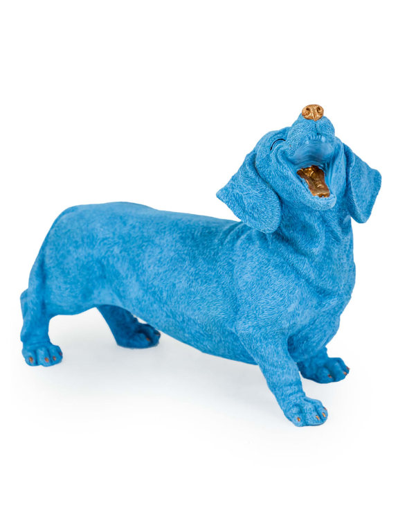 Blue Laughing Dachshund Figure – Fun & Quirky Dog Decor