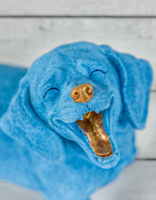 Blue Laughing Dachshund Figure