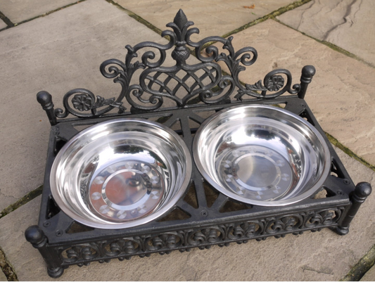 Vintage Style Black Dog Bowls with Cast Iron Stand | Sign of the times Stoke