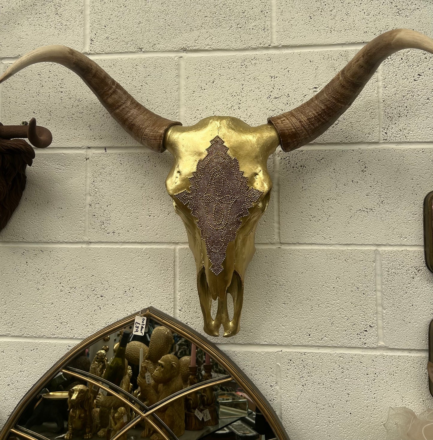 Gold Cow Skull Wall Hanging – Large Statement Wall Décor