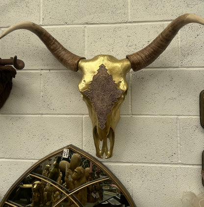 Gold Cow Skull Wall Hanging – Large Statement Wall Décor